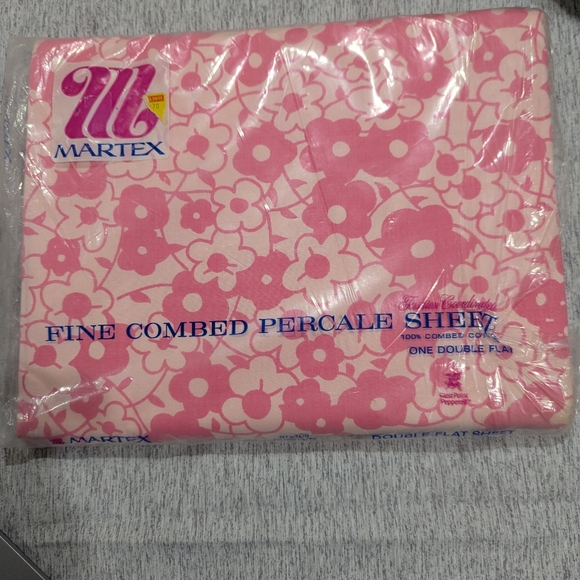 Martex Double Flat Sheet Fine Combed Pink Floral Pattern NOS 1970s - Picture 1 of 4